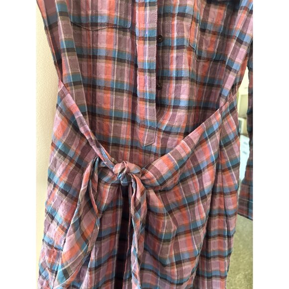 XiRENA Plaid Button-Front Midi Dress With Waist Tie In Pink & Blue Size L - Picture 3 of 8